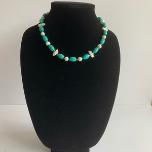Turquoise pearl beaded stone Handmade Necklace